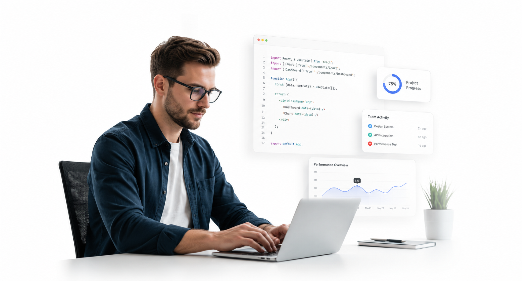Engineer working with a software dashboard